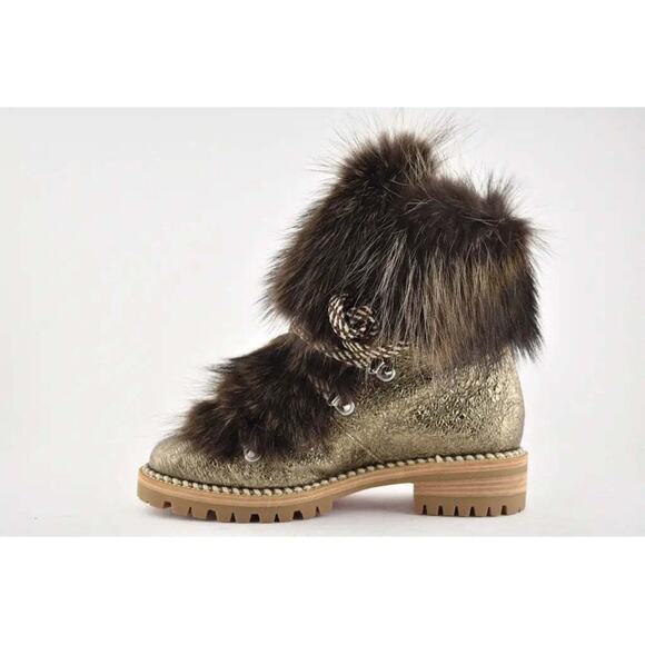 Christian Louboutin Fanny Flat Roche Fur Leather Lace Up Tie Combat Boot 37.5 - Picture 8 of 11